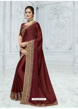 Maroon Two Tone Chiffon Pattern Heavy Embroidered Designer Saree