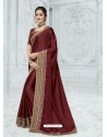 Maroon Two Tone Chiffon Pattern Heavy Embroidered Designer Saree