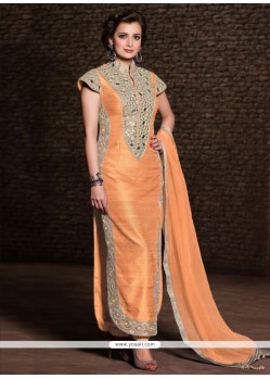 Diya Mirza Peach Banarasi Silk Churidar Suit