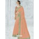 Peach Silk Fabrics Heavy Embroidered Designer Saree