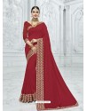 Maroon Silk Fabrics Heavy Embroidered Designer Saree