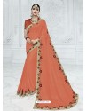 Orange Georgette Heavy Embroidered Designer Saree