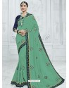 Jade Green Silk Fabrics Heavy Embroidered Designer Saree
