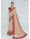 Light Orange Silk Fabrics Heavy Embroidered Designer Saree