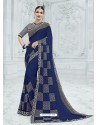 Navy Blue Georgette Heavy Embroidered Designer Saree