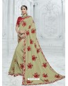 Olive Green Silk Fabrics Heavy Embroidered Designer Saree