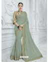 Grayish Green Georgette Heavy Embroidered Designer Saree