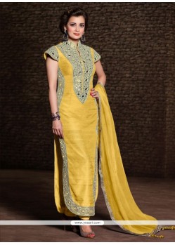 Diya Mirza Yellow Banarasi Silk Churidar Suit