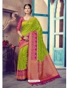 Parrot Green Silk Jacquard Work Designer Saree