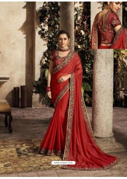 Red Art Silk Embroidery Party Wear Saree