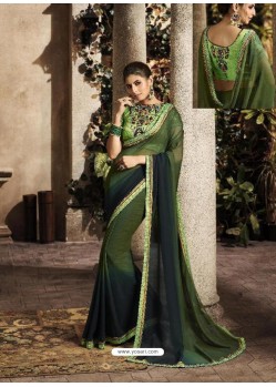 Dark Green Art Silk Embroidery Party Wear Saree