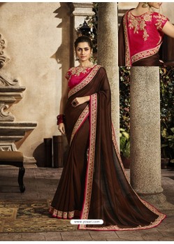 Coffee Art Silk Embroidery Party Wear Saree