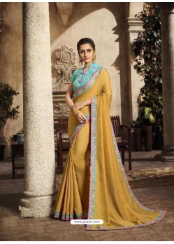 Yellow Art Silk Embroidery Party Wear Saree