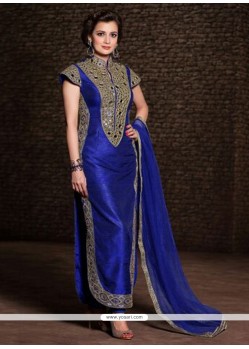 Diya Mirza Blue Banarasi Silk Churidar Salwar Suit