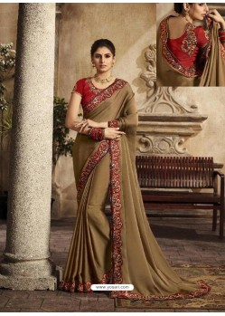 Brown Art Silk Embroidery Party Wear Saree