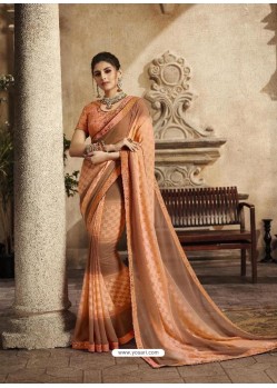 Light Orange Art Silk Embroidery Party Wear Saree