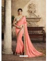 Peach Art Silk Embroidery Party Wear Saree