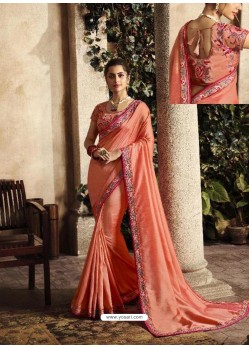 Glorious Peach Art Silk Embroidery Party Wear Saree