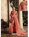 Glorious Peach Art Silk Embroidery Party Wear Saree