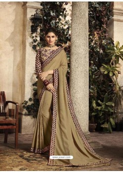 Camel Art Silk Embroidery Party Wear Saree