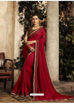 Wine Art Silk Embroidery Party Wear Saree