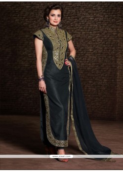 Diya Mirza Black Banarasi Silk Churidar Suit