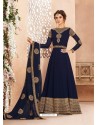 Navy Blue Real Georgette Embroidered Designer Anarkali Suit