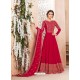 Red Real Georgette Embroidered Designer Anarkali Suit