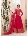Red Real Georgette Embroidered Designer Anarkali Suit