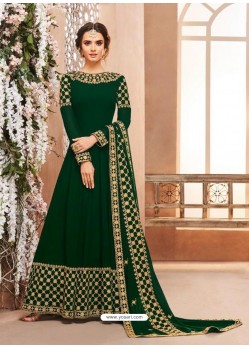 Dark Green Real Georgette Embroidered Designer Anarkali Suit