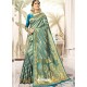 Teal Blue Kanjivaram Art Silk Zari Woven Worked Saree