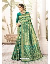 Dark Green Kanjivaram Art Silk Zari Woven Worked Saree