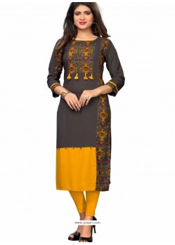 Carbon And Yellow Rayon Hand Worked Kurti