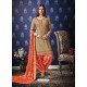 Beige And Orange Jam Silk Cotton Embroidered Salwar Suit