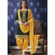 Dark Green And Yellow Jam Silk Cotton Embroidered Salwar Suit