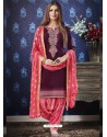 Deep Wine And Pink Jam Silk Cotton Embroidered Salwar Suit