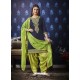 Navy And Green Jam Silk Cotton Embroidered Salwar Suit