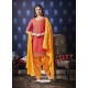 Peach And Yellow Jam Silk Cotton Embroidered Salwar Suit