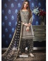 Grey And Black Jam Silk Cotton Embroidered Salwar Suit