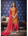 Rust And Red Jam Silk Cotton Embroidered Salwar Suit