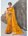 Mustard Silk Embroidered Party Wear Saree