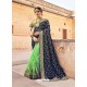 Navy And Green Silk Embroidered Party Wear Saree