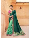 Dark Green And Green Silk Embroidered Party Wear Saree