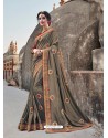 Light Brown Silk Embroidered Party Wear Saree