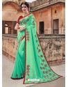 Jade Green Silk Embroidered Party Wear Saree