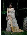 Light Grey Banarasi Silk Zari Worked Designer Saree