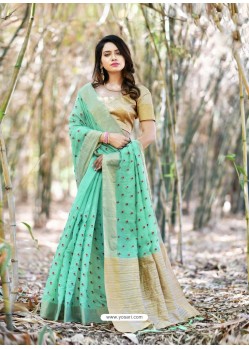 Aqua Mint Banarasi Silk Zari Worked Designer Saree