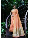 Peach Banarasi Silk Zari Worked Designer Saree