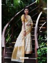 Cream Banarasi Silk Zari Worked Designer Saree