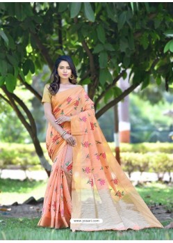 Light Orange Banarasi Silk Zari Worked Designer Saree